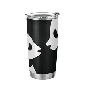 Kigai 20 oz Tumbler Cute Panda Black and White Stainless Steel Water Bottle with Lid and Straw Vacuum Insulated Coffee Ice Cup Double Wall Travel Mug