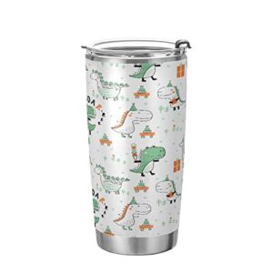 Kigai 20 oz Tumbler Cute Dinosaur Stainless Steel Water Bottle with Lid and Straw Vacuum Insulated Coffee Ice Cup Double Wall Travel Mug