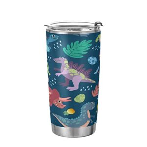 Kigai 20 oz Tumbler Cute Cartoon Dinosaur Stainless Steel Water Bottle with Lid and Straw Vacuum Insulated Coffee Ice Cup Double Wall Travel Mug