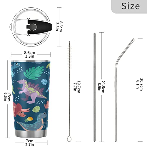 Kigai 20 oz Tumbler Cute Cartoon Dinosaur Stainless Steel Water Bottle with Lid and Straw Vacuum Insulated Coffee Ice Cup Double Wall Travel Mug | The Storepaperoomates Retail Market - Fast Affordable Shopping