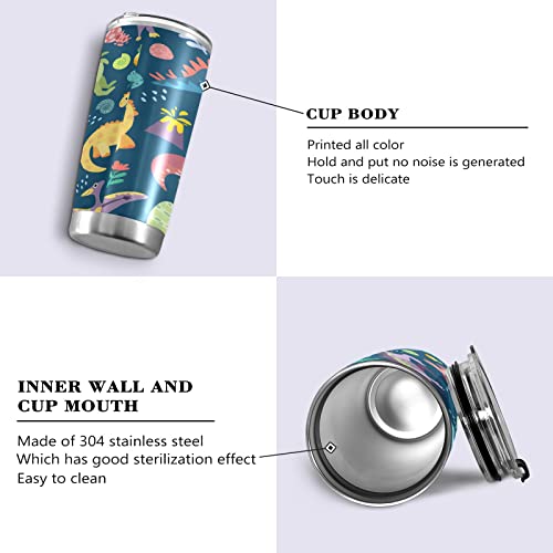 Kigai 20 oz Tumbler Cute Cartoon Dinosaur Stainless Steel Water Bottle with Lid and Straw Vacuum Insulated Coffee Ice Cup Double Wall Travel Mug | The Storepaperoomates Retail Market - Fast Affordable Shopping