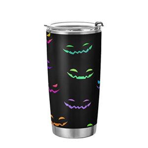 Kigai 20 oz Tumbler Halloween Pumpkin Face Stainless Steel Water Bottle with Lid and Straw Vacuum Insulated Coffee Ice Cup Double Wall Travel Mug