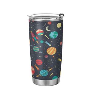 Kigai 20 oz Tumbler Cartoon Planet Rocket Stainless Steel Water Bottle with Lid and Straw Vacuum Insulated Coffee Ice Cup Double Wall Travel Mug