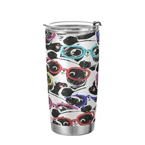 Kigai 20 oz Tumbler Panda Glasses Pattern Stainless Steel Water Bottle with Lid and Straw Vacuum Insulated Coffee Ice Cup Double Wall Travel Mug