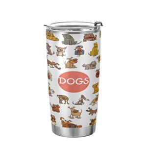 Kigai 20 oz Tumbler Cute Dogs Stainless Steel Water Bottle with Lid and Straw Vacuum Insulated Coffee Ice Cup Double Wall Travel Mug
