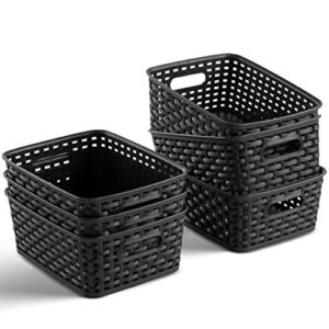 Set of 6 Plastic Storage Baskets – Small Pantry Organizer Basket Bins – Household Organizers with Cutout Handles for Kitchen Organization, Countertops, Cabinets, Bedrooms, and Bathrooms
