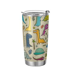 Kigai 20 oz Tumbler Funny Dinosaurs Stainless Steel Water Bottle with Lid and Straw Vacuum Insulated Coffee Ice Cup Double Wall Travel Mug