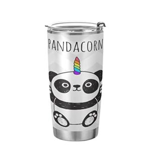Kigai 20 oz Tumbler Rainbow Panda Unicorn Stainless Steel Water Bottle with Lid and Straw Vacuum Insulated Coffee Ice Cup Double Wall Travel Mug