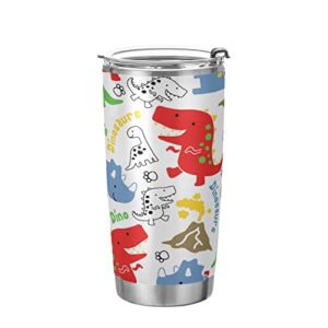 Kigai 20 oz Tumbler Cute Cartoon Dinosaur Stainless Steel Water Bottle with Lid and Straw Vacuum Insulated Coffee Ice Cup Double Wall Travel Mug