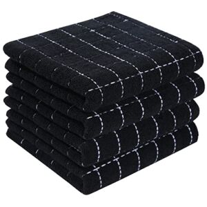 Homaxy 100% Cotton Terry Kitchen Towels(Black, 13 x 28 inches), Checkered Designed, Soft and Super Absorbent Dish Towels, 4 Pack