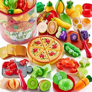 Shimirth 67Pc Pretend Play Food Sets for Kids Kitchen, Pizza Toy Food & Cutting Fake Food – Fruits & Vegetables, Play Kitchen Toys Accessories, Pretend Food Toys for Toddlers Boys Girls Birthday Gift