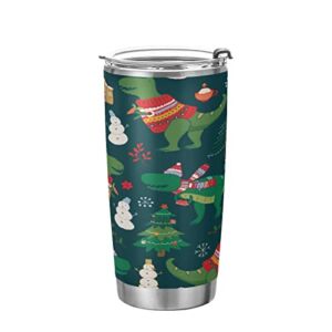 Kigai 20 oz Tumbler Cute Christmas Snowman Dinosaur Stainless Steel Water Bottle with Lid and Straw Vacuum Insulated Coffee Ice Cup Double Wall Travel Mug