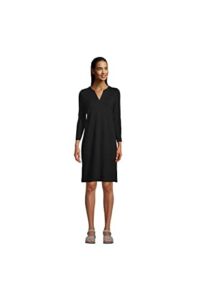 Lands’ End Womens Cotton Jersey V-Neck 3Q Sleeve Cover-up Dress Black Regular Medium
