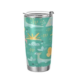 Kigai 20 oz Tumbler Cute Dinosaurs Stainless Steel Water Bottle with Lid and Straw Vacuum Insulated Coffee Ice Cup Double Wall Travel Mug