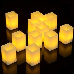 Flickering Flameless Tea Lights Candles Battery Operated, PChero 12pcs Warm White Led Square Votive Tea Lights for Birthday Wedding Party Festival Home Decor