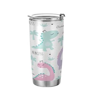 Kigai 20 oz Tumbler Princess Dinosaur Stainless Steel Water Bottle with Lid and Straw Vacuum Insulated Coffee Ice Cup Double Wall Travel Mug