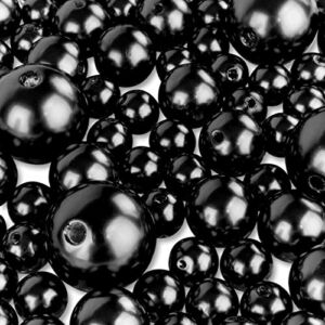 Elegant Glossy Polished Pearl Beads for Vase Fillers, DIY Jewelry Necklaces, Table Scatter, Wedding, Birthday Party Home Decoration, Event Supplies (8 Ounce Pack, 70 Pieces) (Black)
