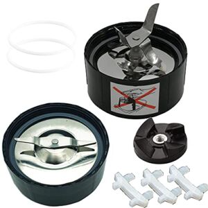 Replacement Ice crusher blade and Flat blade with gasket,Gear &Rubber Shock Pad Replacement Parts,Compatible with Magic Bullet Blender (Model MB1001/MB 1001B) and Party bullet kits:PBG-1801/PBR-1801M