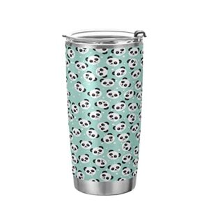 Kigai 20 oz Tumbler Cute Cartoon Panda Teal Green Stainless Steel Water Bottle with Lid and Straw Vacuum Insulated Coffee Ice Cup Double Wall Travel Mug