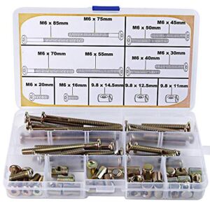 Baby Crib Screws and Bolts Replacement Parts Kit – M6 Baby Bed Crib Bolts and Barrel Nuts Set for Crib Furniture Bed Cot Bunk 16mm 20mm 30mm 40mm 45mm 50mm 55mm 70mm 75mm 85mm Crib Screws Bolts