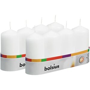 BOLSIUS 8 Count 2×4 Inch White Pillar Candles – 20 Hours Burn Time – Premium European Quality – Unscented Dripless and Smokeless Wedding, Party, Dinner, Restaurant, and Special Occasion Candle Set