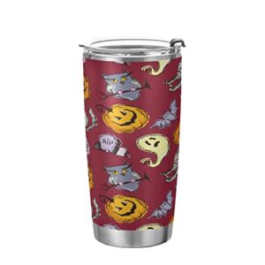 Kigai 20 oz Tumbler Halloween Pumpkin Cats Stainless Steel Water Bottle with Lid and Straw Vacuum Insulated Coffee Ice Cup Double Wall Travel Mug