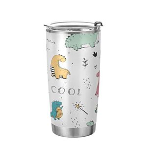 Kigai 20 oz Tumbler Cartoon Dinosaur4 Stainless Steel Water Bottle with Lid and Straw Vacuum Insulated Coffee Ice Cup Double Wall Travel Mug