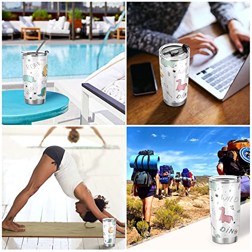 Kigai 20 oz Tumbler Cartoon Dinosaur4 Stainless Steel Water Bottle with Lid and Straw Vacuum Insulated Coffee Ice Cup Double Wall Travel Mug | The Storepaperoomates Retail Market - Fast Affordable Shopping