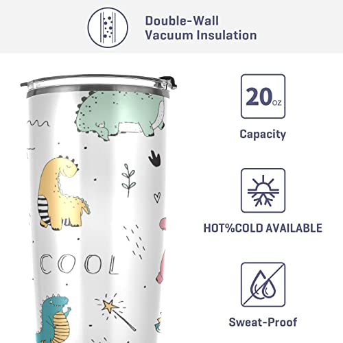 Kigai 20 oz Tumbler Cartoon Dinosaur4 Stainless Steel Water Bottle with Lid and Straw Vacuum Insulated Coffee Ice Cup Double Wall Travel Mug | The Storepaperoomates Retail Market - Fast Affordable Shopping