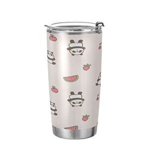 Kigai 20 oz Tumbler Pink Panda Stainless Steel Water Bottle with Lid and Straw Vacuum Insulated Coffee Ice Cup Double Wall Travel Mug
