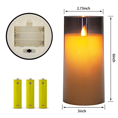 Flameless Candles Flickering Battery Operated Candles Set of 3(D 3″ x H 6″) Outdoor Plexiglass LED Candles Include Realistic Moving Wick and 10-Key Remote Control with 24-Hour Timer(Grey) | The Storepaperoomates Retail Market - Fast Affordable Shopping