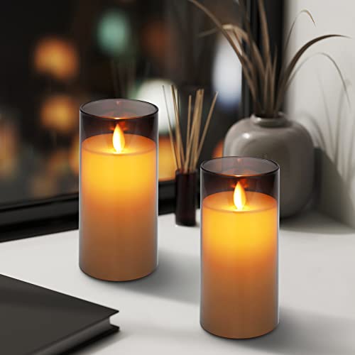 Flameless Candles Flickering Battery Operated Candles Set of 3(D 3″ x H 6″) Outdoor Plexiglass LED Candles Include Realistic Moving Wick and 10-Key Remote Control with 24-Hour Timer(Grey) | The Storepaperoomates Retail Market - Fast Affordable Shopping