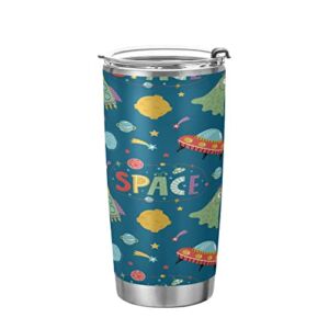 Kigai 20 oz Tumbler Funny Dinosaur Space Stainless Steel Water Bottle with Lid and Straw Vacuum Insulated Coffee Ice Cup Double Wall Travel Mug