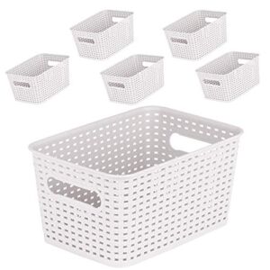 MBKO Plastic Storage Basket – Kitchen Office Pantry Organizer Bins (Small-6PK, White)