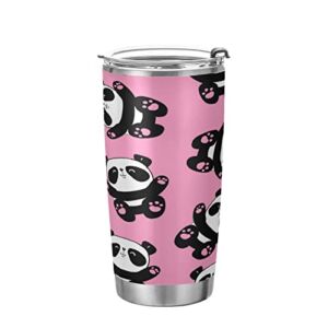 Kigai 20 oz Tumbler Cute Pink Panda Stainless Steel Water Bottle with Lid and Straw Vacuum Insulated Coffee Ice Cup Double Wall Travel Mug