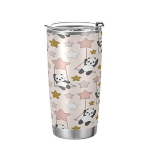 Kigai 20 oz Tumbler Cute Cartoon Pand Star Stainless Steel Water Bottle with Lid and Straw Vacuum Insulated Coffee Ice Cup Double Wall Travel Mug