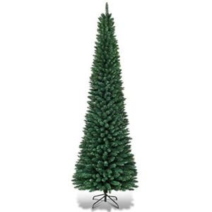 Goplus 7FT Pencil Christmas Tree, Artificial Slim Christmas Tree, 700 Branch Tips, Premium PVC Needles, with Sturdy Metal Stand, Unlit Christmas Tree for Home, Office, Shops, and Hotels