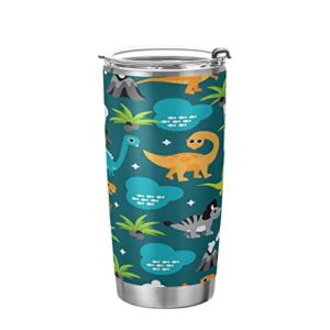 Kigai 20 oz Tumbler Funny Dinosaur Tree Stainless Steel Water Bottle with Lid and Straw Vacuum Insulated Coffee Ice Cup Double Wall Travel Mug