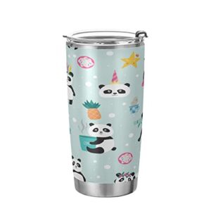 Kigai 20 oz Tumbler Kawaii Pandas Stainless Steel Water Bottle with Lid and Straw Vacuum Insulated Coffee Ice Cup Double Wall Travel Mug