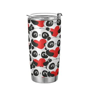 Kigai 20 oz Tumbler Pandas and Hearts Stainless Steel Water Bottle with Lid and Straw Vacuum Insulated Coffee Ice Cup Double Wall Travel Mug