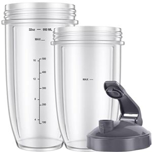 3-Piece 32/24OZ NutriBullet Blender Cups and Flip-Top To-Go-Lid Set NutriBullet Replacement Parts NutriBullet Accessories Compatible with NutriBullet High-Speed Blender System 600W/900W Series