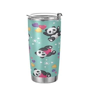 Kigai 20 oz Tumbler Cute Heart Panda Stainless Steel Water Bottle with Lid and Straw Vacuum Insulated Coffee Ice Cup Double Wall Travel Mug