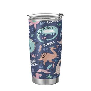 Kigai 20 oz Tumbler Tropical Dinosaur Stainless Steel Water Bottle with Lid and Straw Vacuum Insulated Coffee Ice Cup Double Wall Travel Mug