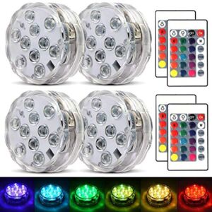 Submersible Led Lights Waterproof Multi-color Battery Remote Control, Party Perfect Decorative Lighting, Suitable for Aquarium Lights, Christmas, Halloween, Etc. IP68 Waterproof Rating (4Pack)