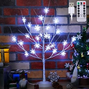 24 LT Birch Tree Lamp for Christmas, White Birch Tabletop Tree Lights with 8 Lighting Modes, 2FT Battery Operated and Plug-in Indoor Home Table Desktop Xmas Holiday (Snowflake Style)