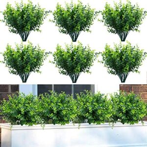 Summer Flower 10 Pack Artificial Boxwood Stems for Outdoors, Unfading in The Sun Plastic Faux Plants,Fake Foliage Shrubs Greenery for Garden,Office,Patio,Wedding,Farmhouse Indoor Decoration