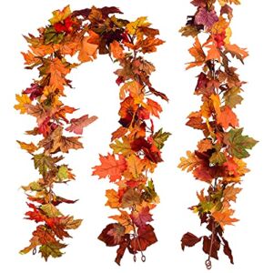 Lvydec 4 Pack Fall Maple Garland – 5.9ft/Strand Artificial Fall Foliage Garland Realistic Maple Leaves Autumn Decor for Home Wedding Halloween Thanksgiving Party (Mixed Color)