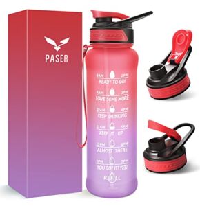 PASER 24/32 oz Motivational Water Bottle with Time to Drink, Removable Straw & Time Marker, Tritan BPA-Free, Flip Lid Fast Flow & Leak Proof Water Jug for School, Office, Fitness, Outdoor Sports…