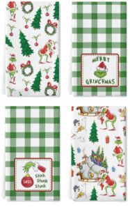 AnyDesign Christmas Kitchen Towel Green White Buffalo Plaids Dish Towel 28 x 18 Inch Funny Cartoon Character Tea Towel Xmas Decorative Hand Drying Towel for Kitchen Cooking Baking, 4 Pack