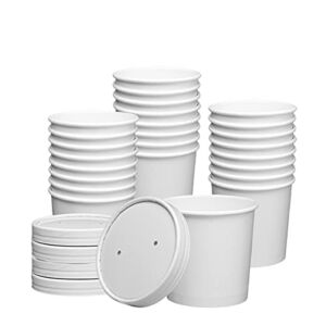 Comfy Package 12 oz. Paper Food Containers with Vented Lids, to Go Hot Soup Bowls, Disposable Ice Cream Cups, White – 25 Sets